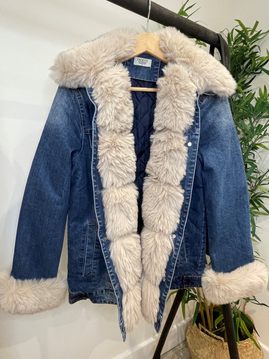 Faux Fur Blue Denim Jacket