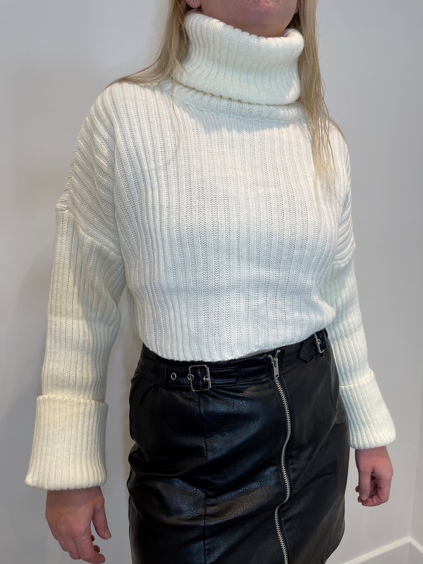 Roll Neck Oversized Crop Jumper