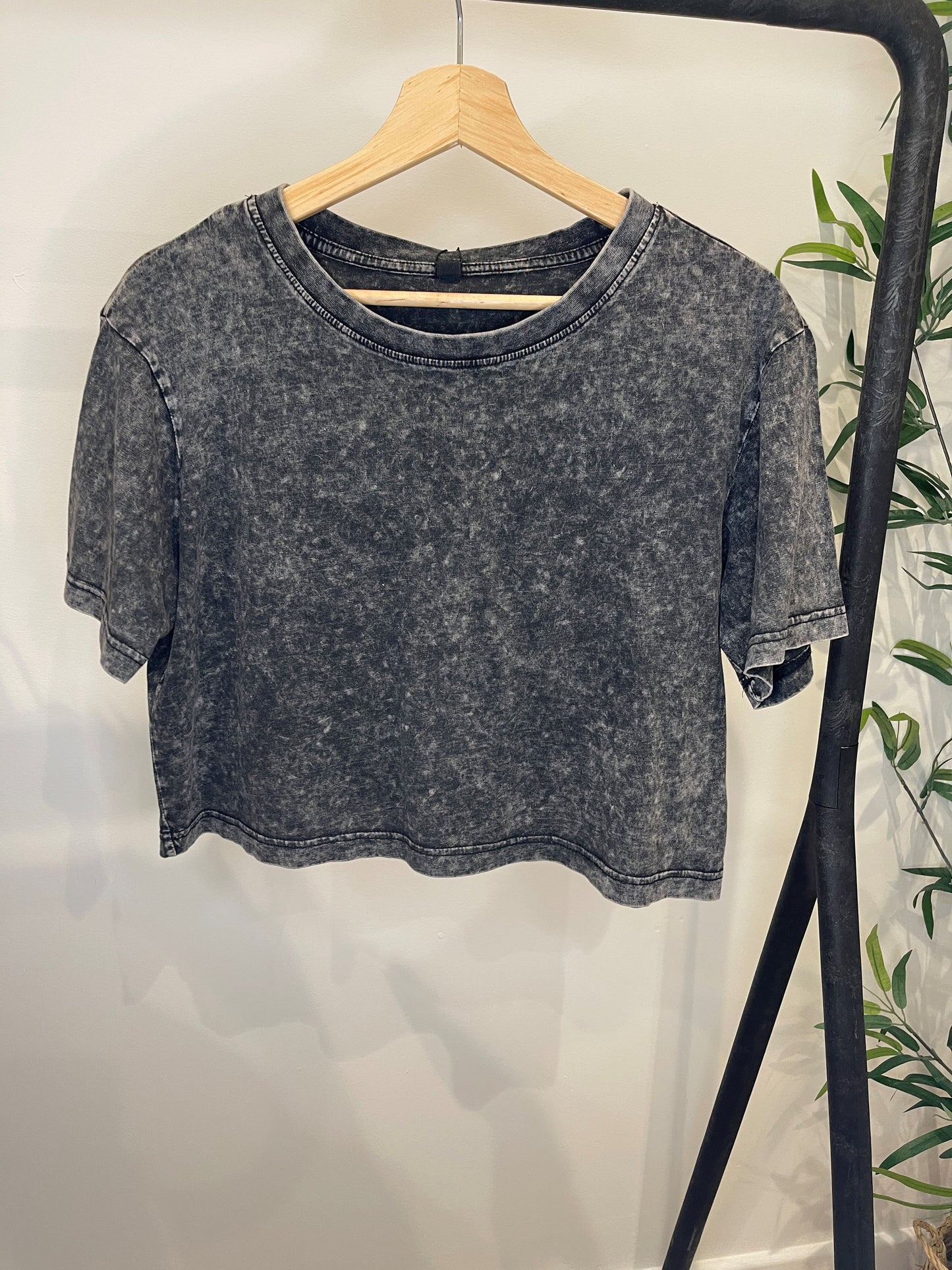 Charcoal Cropped Acid Wash T-Shirt