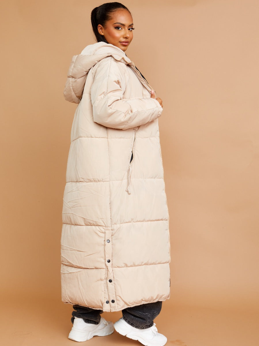 Maxi Quilted Coat with Side Button Detail